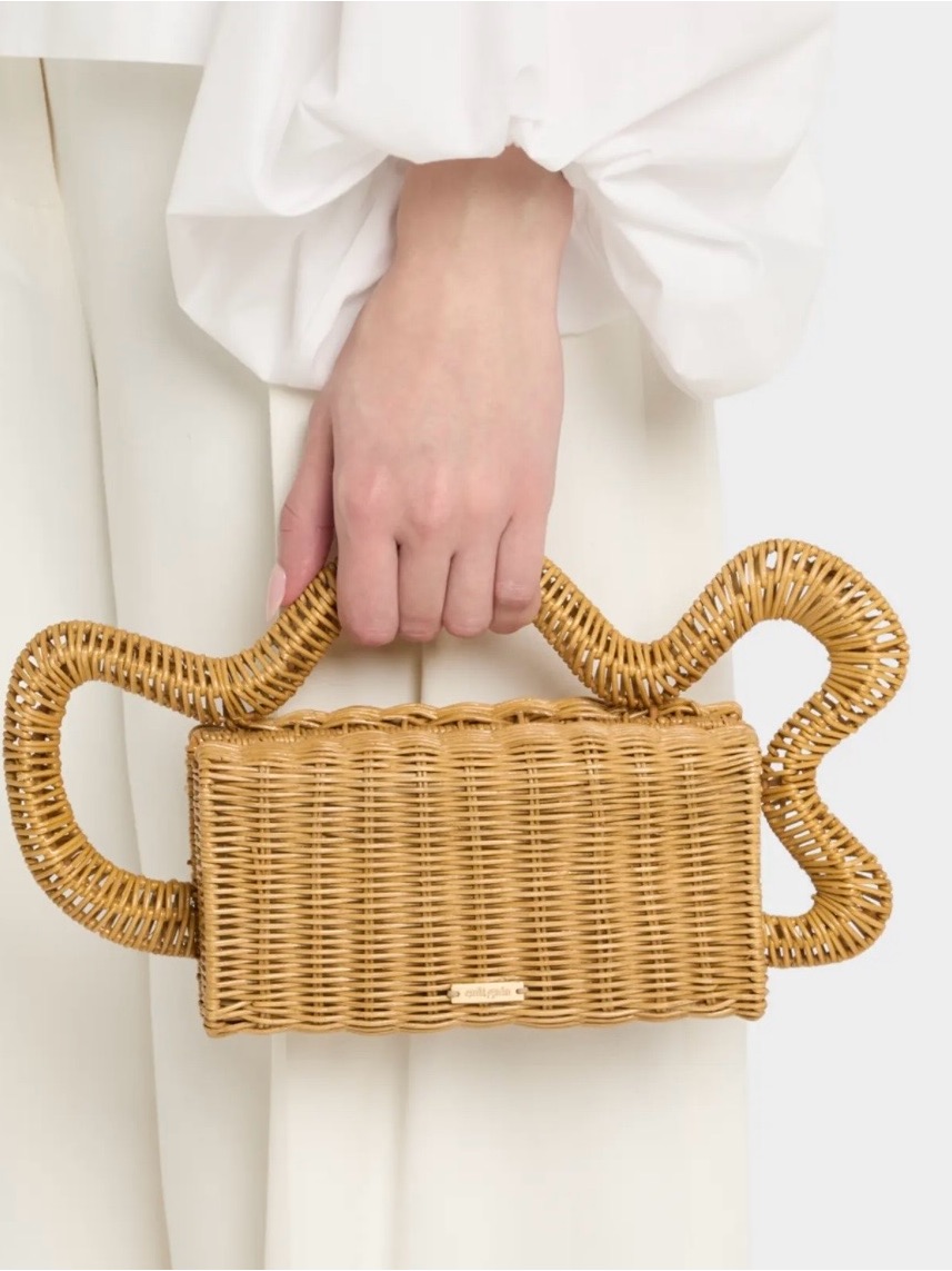 Cult Gaia Elsa Natural Woven Rattan Clutch With Sculpted Handle